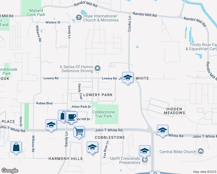 map of restaurants, bars, coffee shops, grocery stores, and more near 7536 Bancroft Circle in Fort Worth