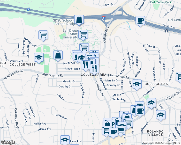 map of restaurants, bars, coffee shops, grocery stores, and more near in San Diego