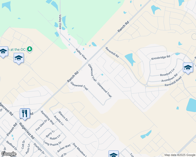 map of restaurants, bars, coffee shops, grocery stores, and more near 13068 Glenwood Trail in Forney