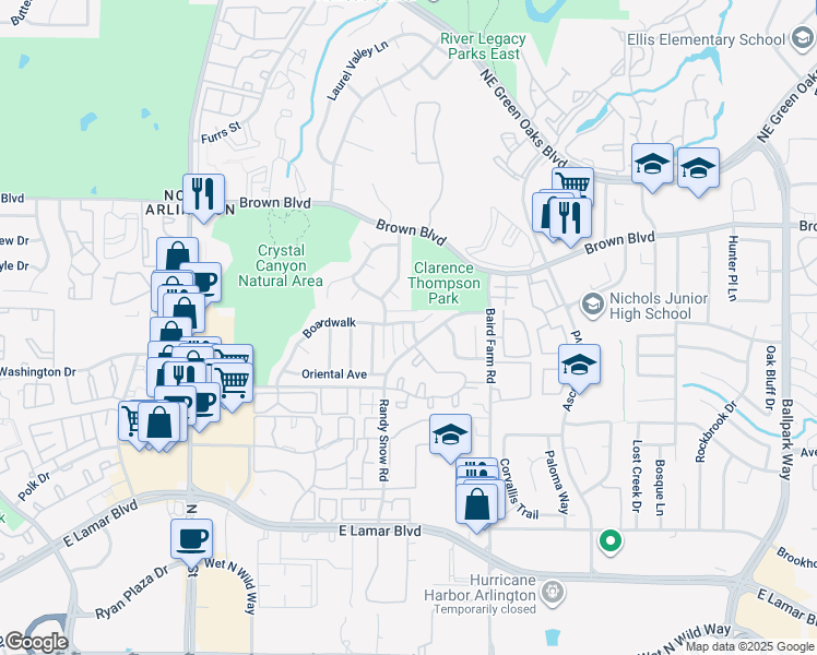 map of restaurants, bars, coffee shops, grocery stores, and more near 2205 Ventnor Court in Arlington