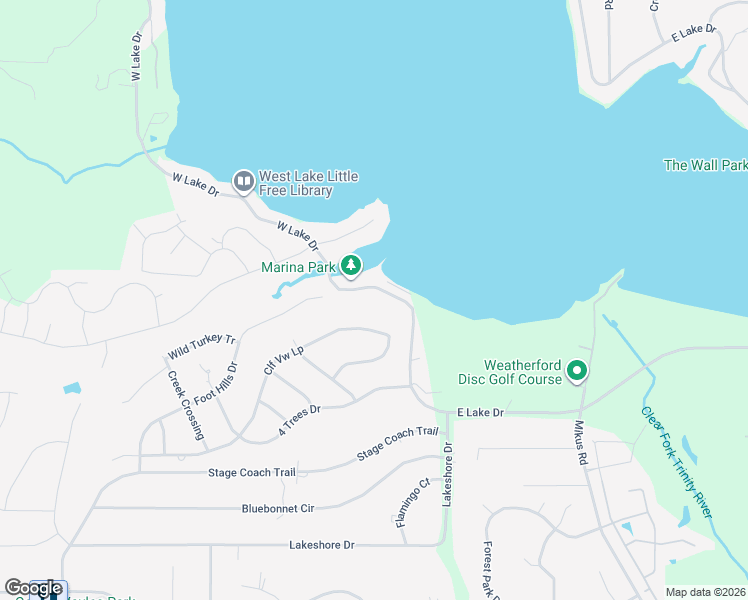 map of restaurants, bars, coffee shops, grocery stores, and more near 3621 Cliff View Loop in Weatherford