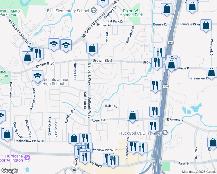 map of restaurants, bars, coffee shops, grocery stores, and more near 2205 Beechwood Drive in Arlington