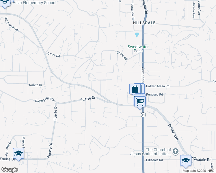 map of restaurants, bars, coffee shops, grocery stores, and more near 1433 Monument Hill Road in El Cajon