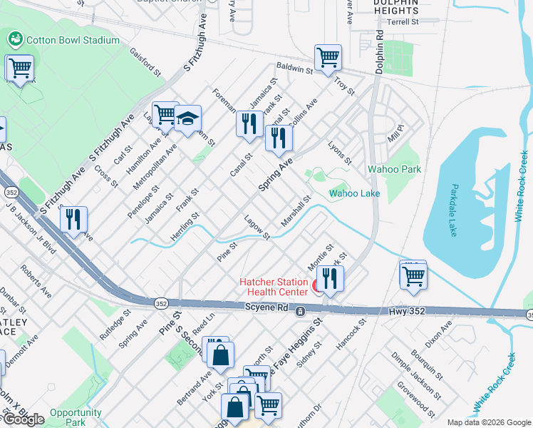 map of restaurants, bars, coffee shops, grocery stores, and more near 2910 Morning Avenue in Dallas