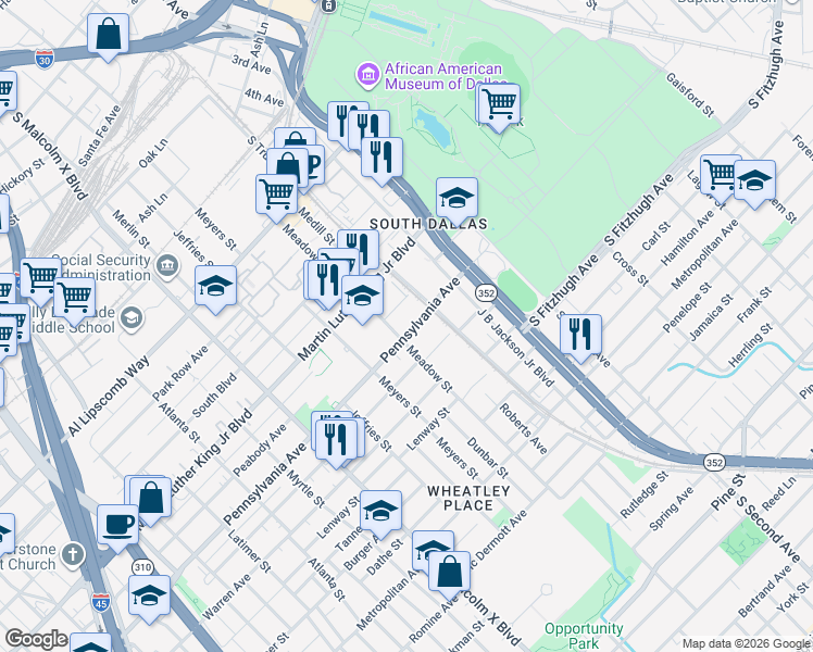 map of restaurants, bars, coffee shops, grocery stores, and more near 3113 Peabody Avenue in Dallas
