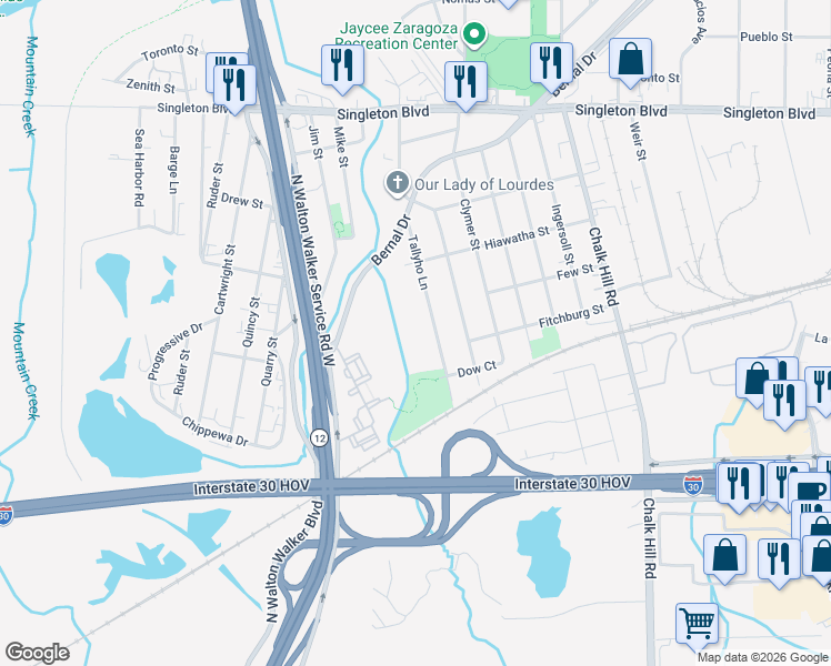 map of restaurants, bars, coffee shops, grocery stores, and more near 5727 Few Street in Dallas