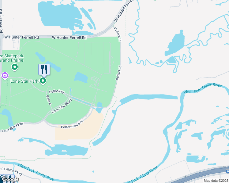 map of restaurants, bars, coffee shops, grocery stores, and more near Lone Star Trail in Grand Prairie