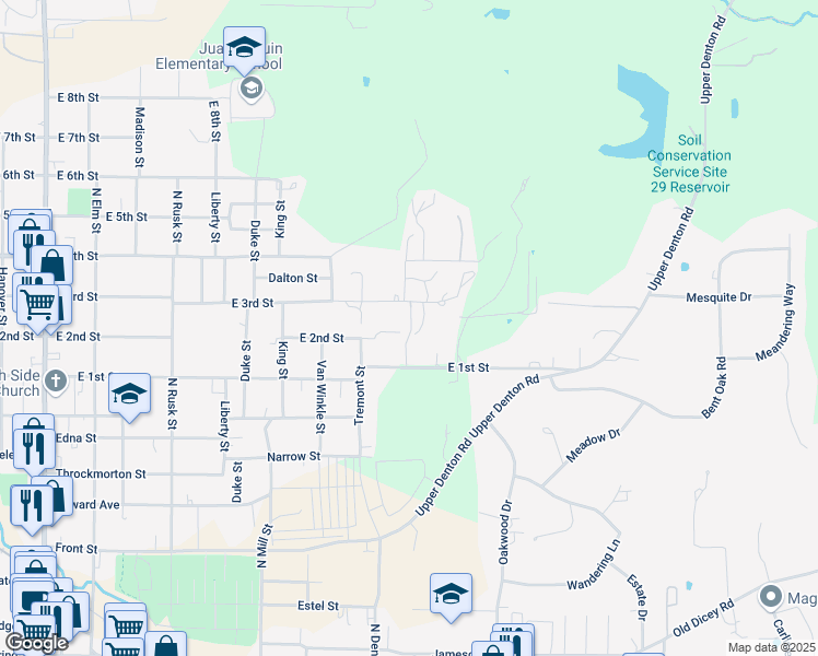 map of restaurants, bars, coffee shops, grocery stores, and more near 946 East 3rd Street in Weatherford