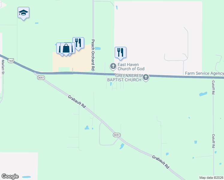 map of restaurants, bars, coffee shops, grocery stores, and more near 6187 Van Buron Road in Bastrop