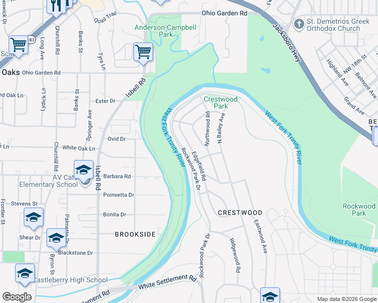 map of restaurants, bars, coffee shops, grocery stores, and more near 828 Edgefield Road in Fort Worth