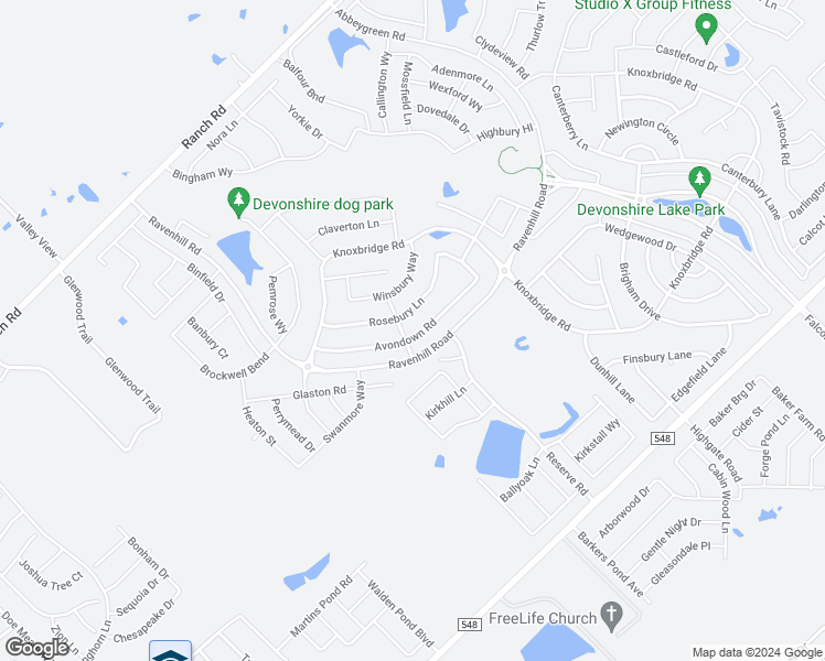 map of restaurants, bars, coffee shops, grocery stores, and more near 2042 Avondown Road in Forney