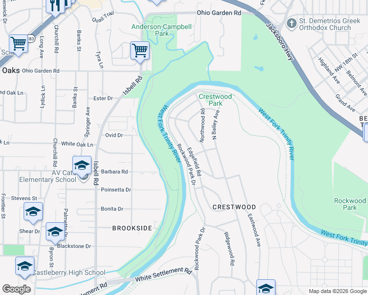 map of restaurants, bars, coffee shops, grocery stores, and more near 828 Edgefield Road in Fort Worth