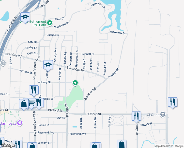 map of restaurants, bars, coffee shops, grocery stores, and more near 803 Ronald Street in Fort Worth