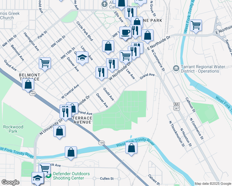 map of restaurants, bars, coffee shops, grocery stores, and more near 1220 Lincoln Avenue in Fort Worth