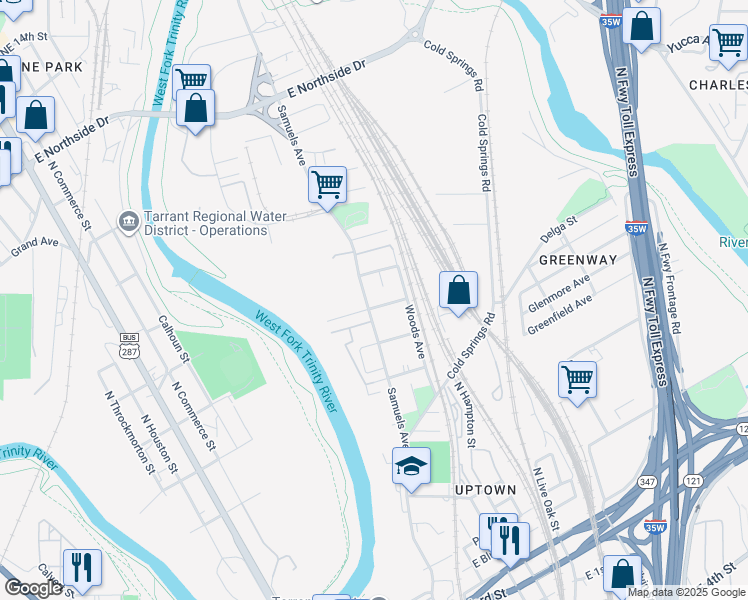 map of restaurants, bars, coffee shops, grocery stores, and more near 1006 Samuels Avenue in Fort Worth
