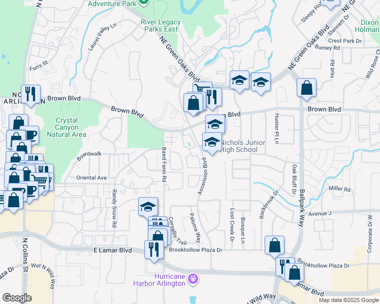 map of restaurants, bars, coffee shops, grocery stores, and more near 2311 Stratton Lane in Arlington