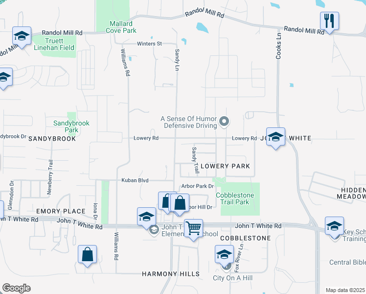 map of restaurants, bars, coffee shops, grocery stores, and more near 7412 Little Rock Lane in Fort Worth