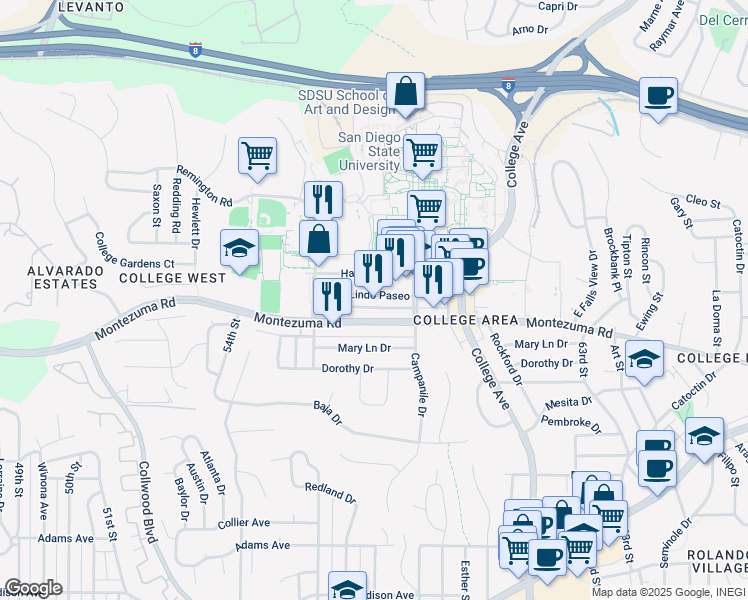 map of restaurants, bars, coffee shops, grocery stores, and more near in San Diego