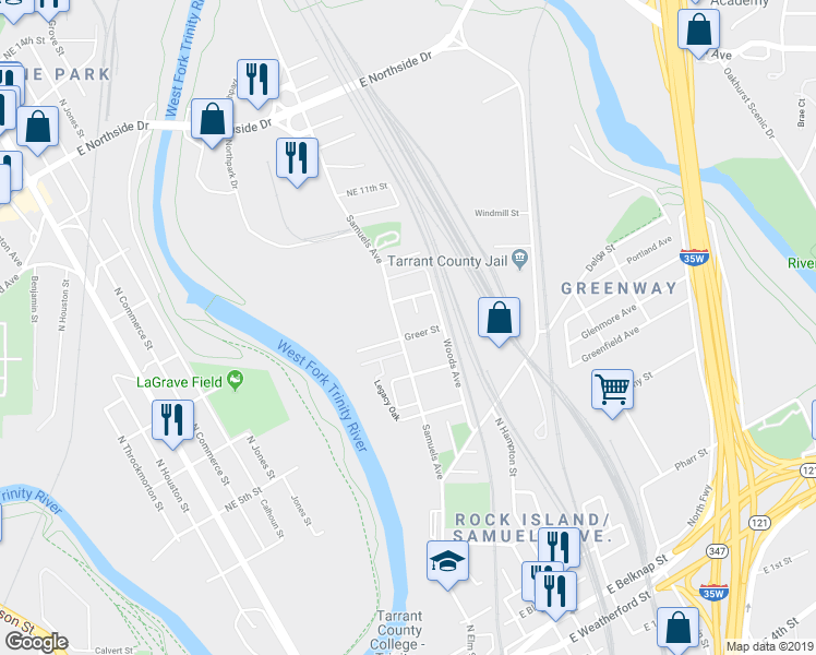 map of restaurants, bars, coffee shops, grocery stores, and more near 1004 Pavillion Court in Fort Worth