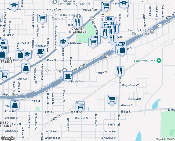 map of restaurants, bars, coffee shops, grocery stores, and more near 536 Seaman Street in Fort Worth