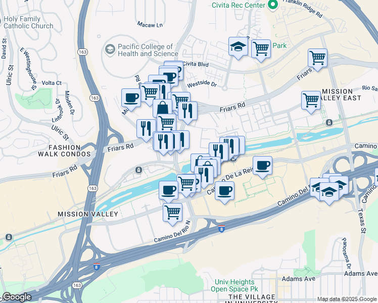 map of restaurants, bars, coffee shops, grocery stores, and more near 1307 Caminito Gabaldon in San Diego