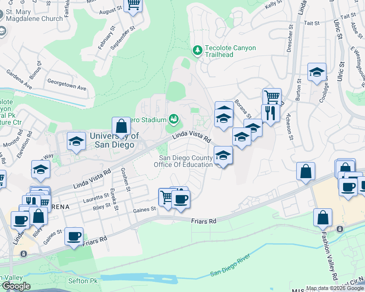 map of restaurants, bars, coffee shops, grocery stores, and more near 6257 Caminito Salado in San Diego