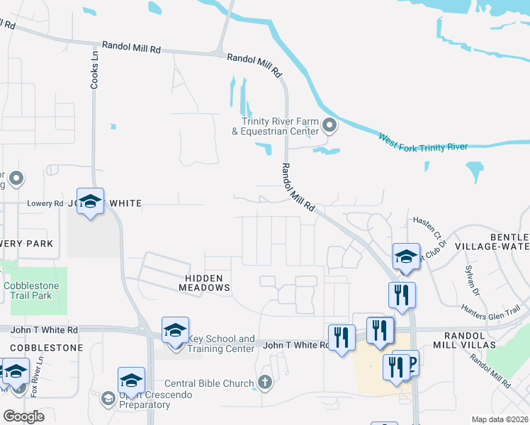 map of restaurants, bars, coffee shops, grocery stores, and more near 8217 Karole Drive in Fort Worth