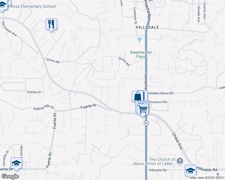 map of restaurants, bars, coffee shops, grocery stores, and more near 1433 Monument Hill Road in El Cajon