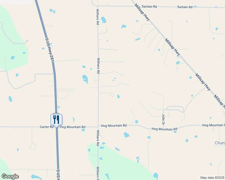 map of restaurants, bars, coffee shops, grocery stores, and more near 1027 Withers Road in Mineral Wells