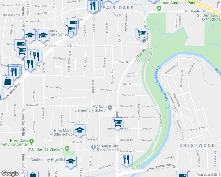 map of restaurants, bars, coffee shops, grocery stores, and more near 809 Springer Avenue in Fort Worth