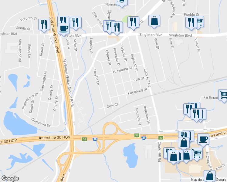 map of restaurants, bars, coffee shops, grocery stores, and more near 2419 Clymer Street in Dallas