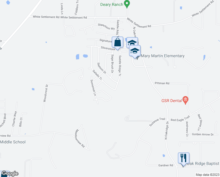 map of restaurants, bars, coffee shops, grocery stores, and more near 1632 Salado Tr in Weatherford