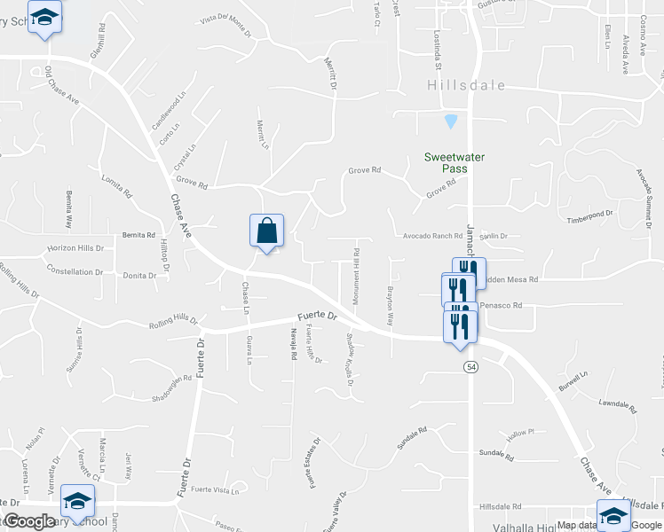 map of restaurants, bars, coffee shops, grocery stores, and more near 1818 East Chase Avenue in El Cajon