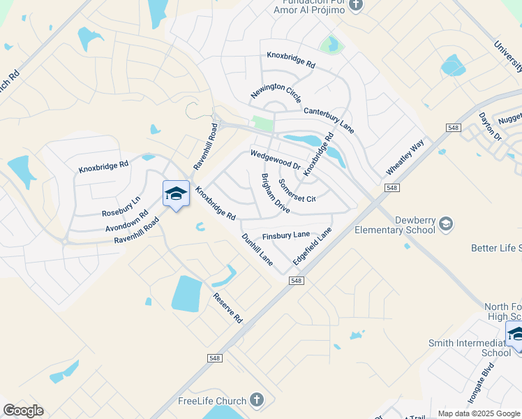 map of restaurants, bars, coffee shops, grocery stores, and more near 1002 Longhill Way in Forney