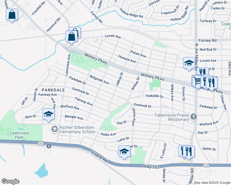 map of restaurants, bars, coffee shops, grocery stores, and more near 6303 Parkdale Drive in Dallas