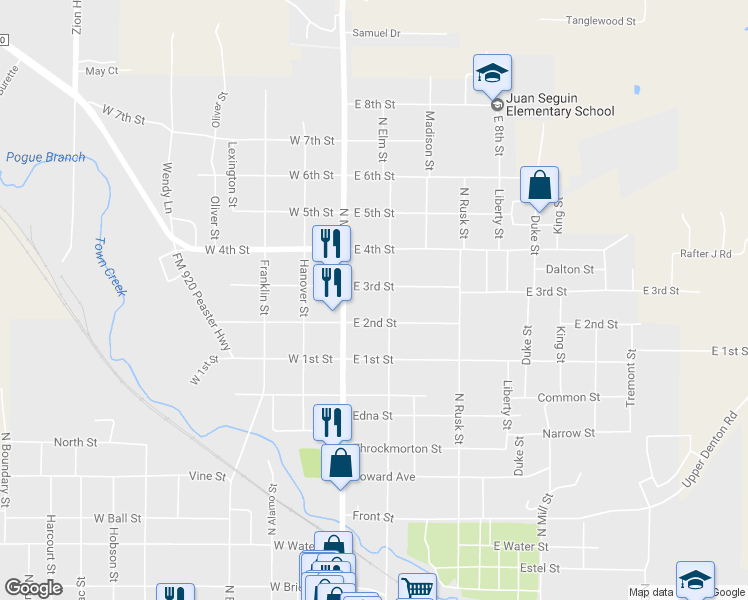 map of restaurants, bars, coffee shops, grocery stores, and more near 1111 North Elm Street in Weatherford