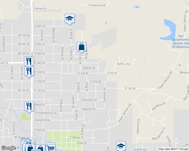 map of restaurants, bars, coffee shops, grocery stores, and more near 712 East 3rd Street in Weatherford