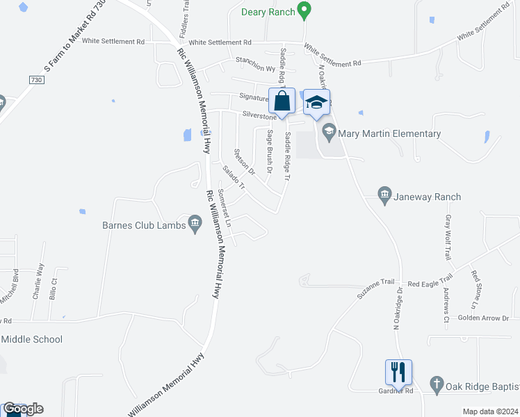 map of restaurants, bars, coffee shops, grocery stores, and more near 1628 Salado Tr in Weatherford