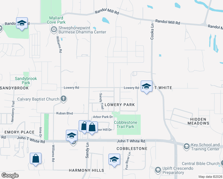 map of restaurants, bars, coffee shops, grocery stores, and more near 7533 Little Rock Lane in Fort Worth