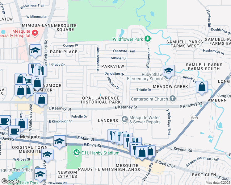 map of restaurants, bars, coffee shops, grocery stores, and more near 522 Pearl Court in Mesquite