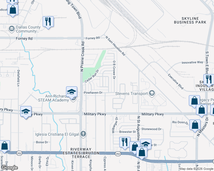 map of restaurants, bars, coffee shops, grocery stores, and more near 9438 Rutherglen Drive in Dallas