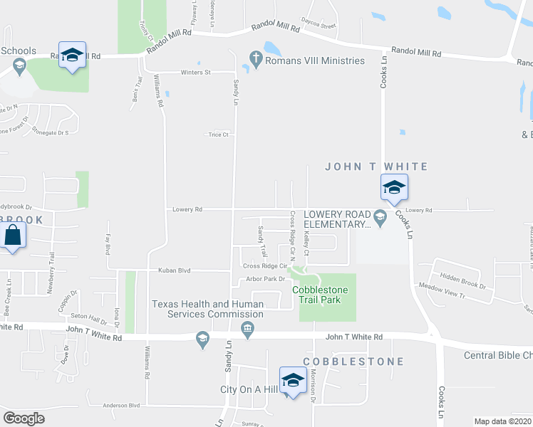 map of restaurants, bars, coffee shops, grocery stores, and more near 7505 Little Rock Lane in Fort Worth