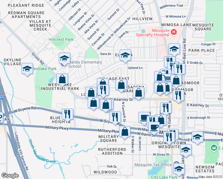 map of restaurants, bars, coffee shops, grocery stores, and more near 852 Brockden Drive in Mesquite
