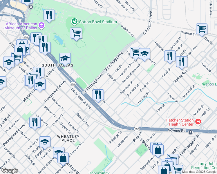 map of restaurants, bars, coffee shops, grocery stores, and more near 3619 Hamilton Avenue in Dallas