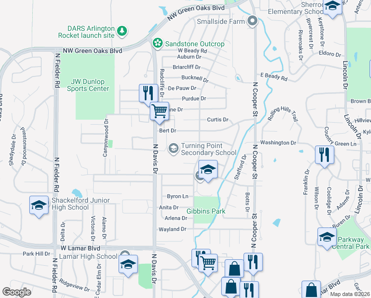map of restaurants, bars, coffee shops, grocery stores, and more near 1009 Shelley Court in Arlington
