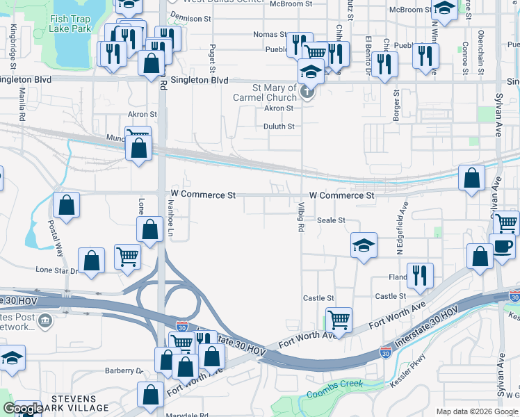map of restaurants, bars, coffee shops, grocery stores, and more near 1907 Pollard Street in Dallas