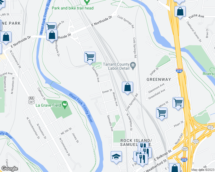 map of restaurants, bars, coffee shops, grocery stores, and more near 1004 Pavillion Court in Fort Worth