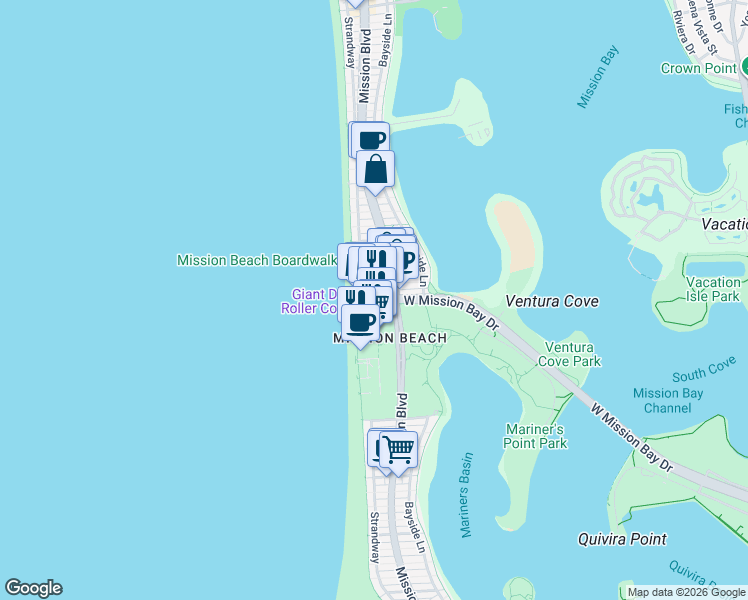 map of restaurants, bars, coffee shops, grocery stores, and more near in San Diego