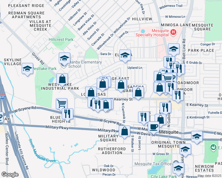 map of restaurants, bars, coffee shops, grocery stores, and more near 852 Brockden Drive in Mesquite