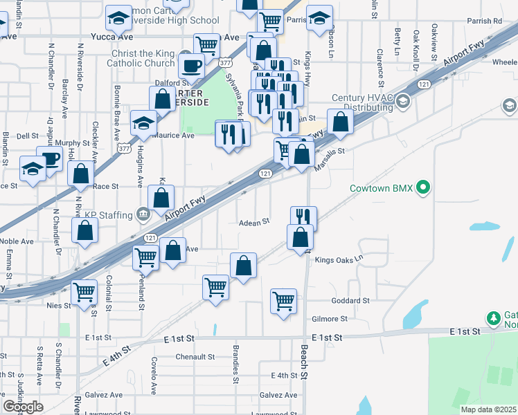 map of restaurants, bars, coffee shops, grocery stores, and more near 601 Rosemere Avenue in Fort Worth